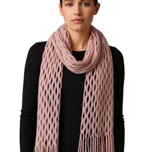 Blush Pink Knit Scarf Women’s Open Weave Extra‎ Long Fringed Cozy Accessory